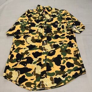 BAPE x KAWS Duck Camo Button Shirt Y2K Skate Streetwear Men Green-M-6391